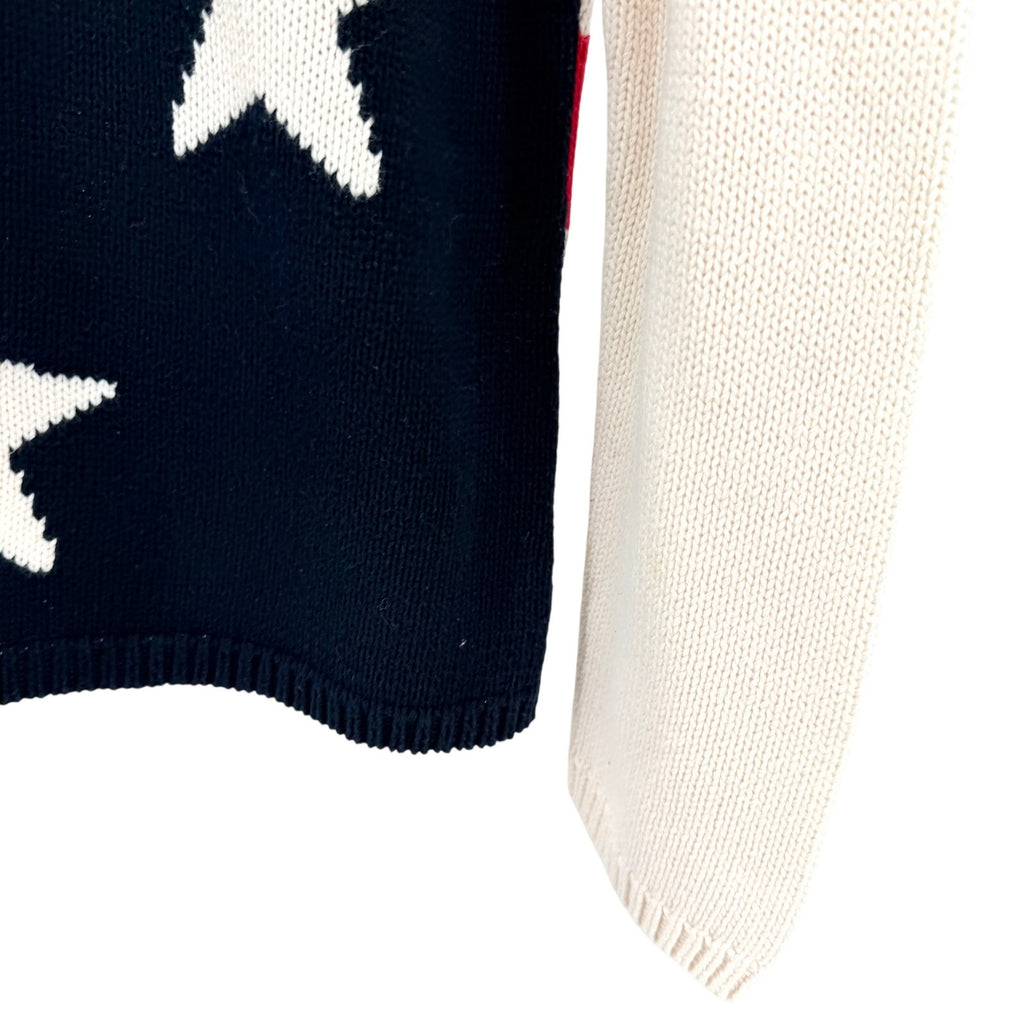 Vintage Y2K Liz Claiborne Petite Navy Cream 100% Cotton American Flag Sweater