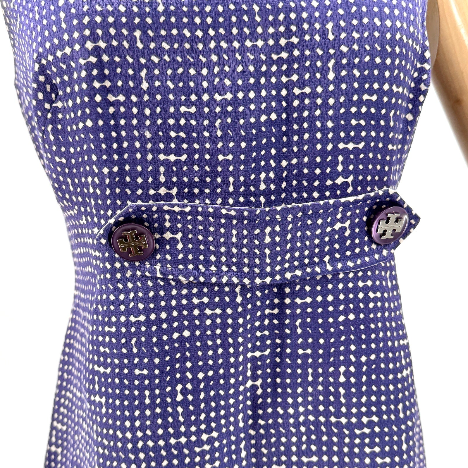 Tory Burch Purple Geometric Mod Sleeveless Pockets Mini Dress