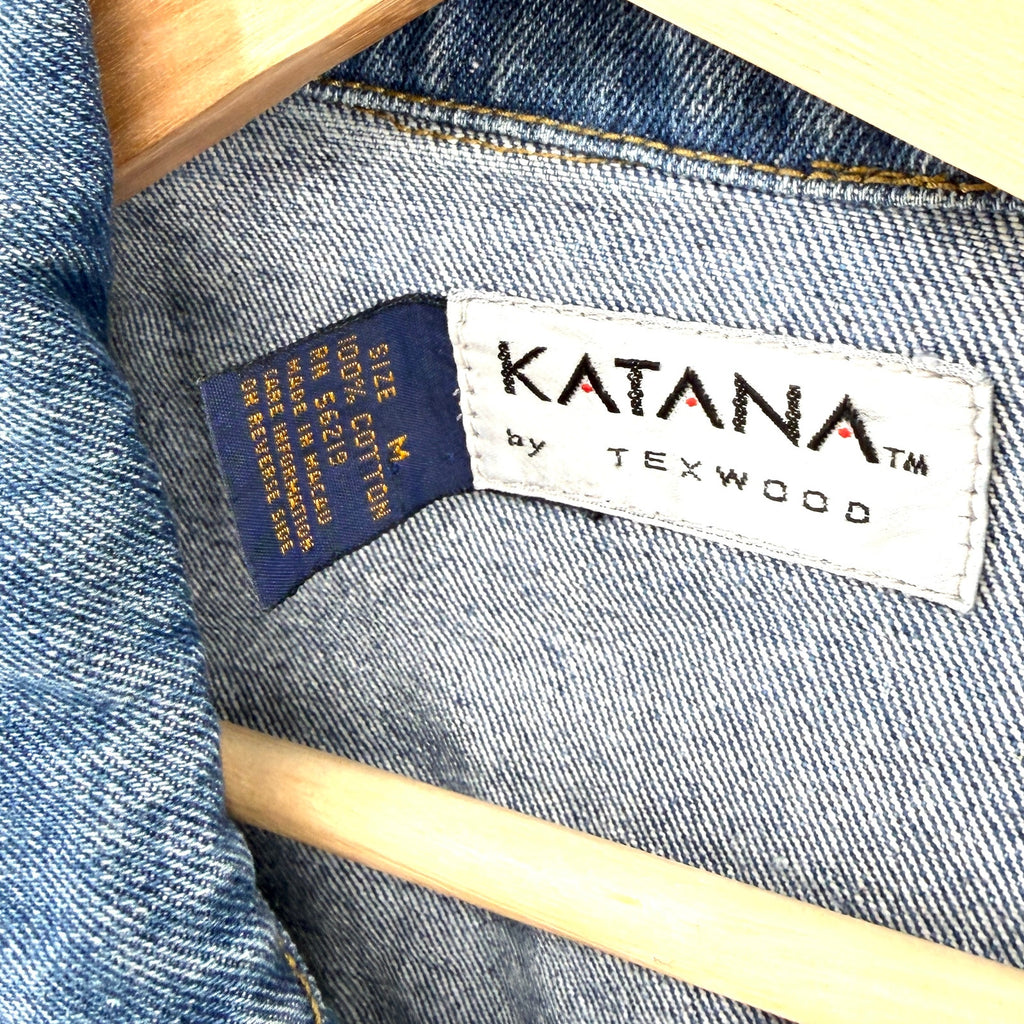 Vintage 90s Katana Texwood Blue 100% Cotton Grunge Trucker Denim Jacket