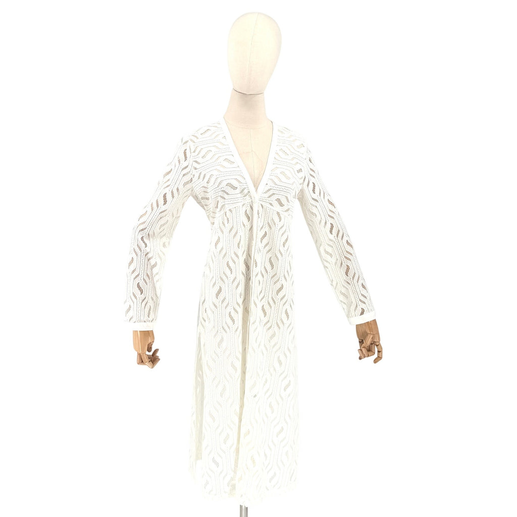 Sharon Young White Lace Geometric Button Front Midi Cover-Up Tunic