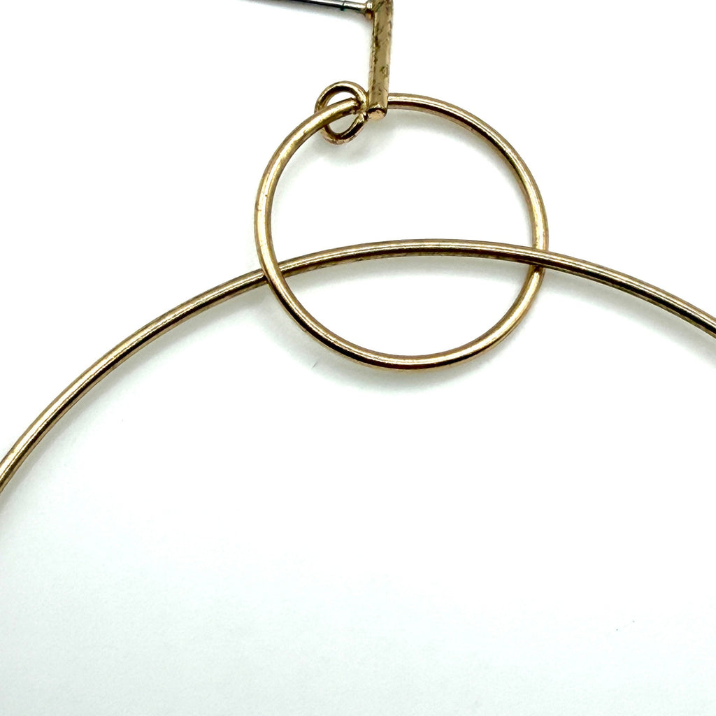 Vintage 70s Gold Tone Geometric Double Interlocking Hoop Dangle Earrings
