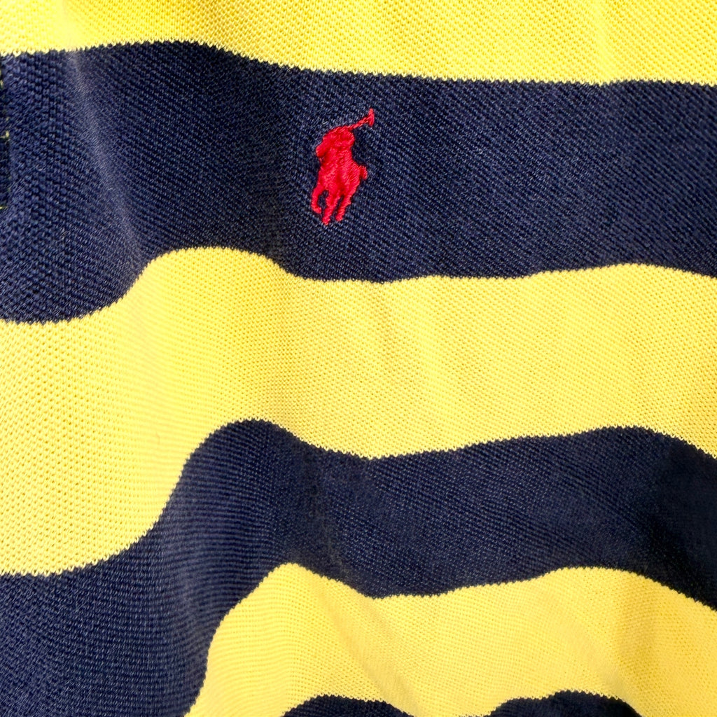 Vintage 90s Polo Ralph Lauren Yellow Navy 100% Cotton Striped Polo Shirt