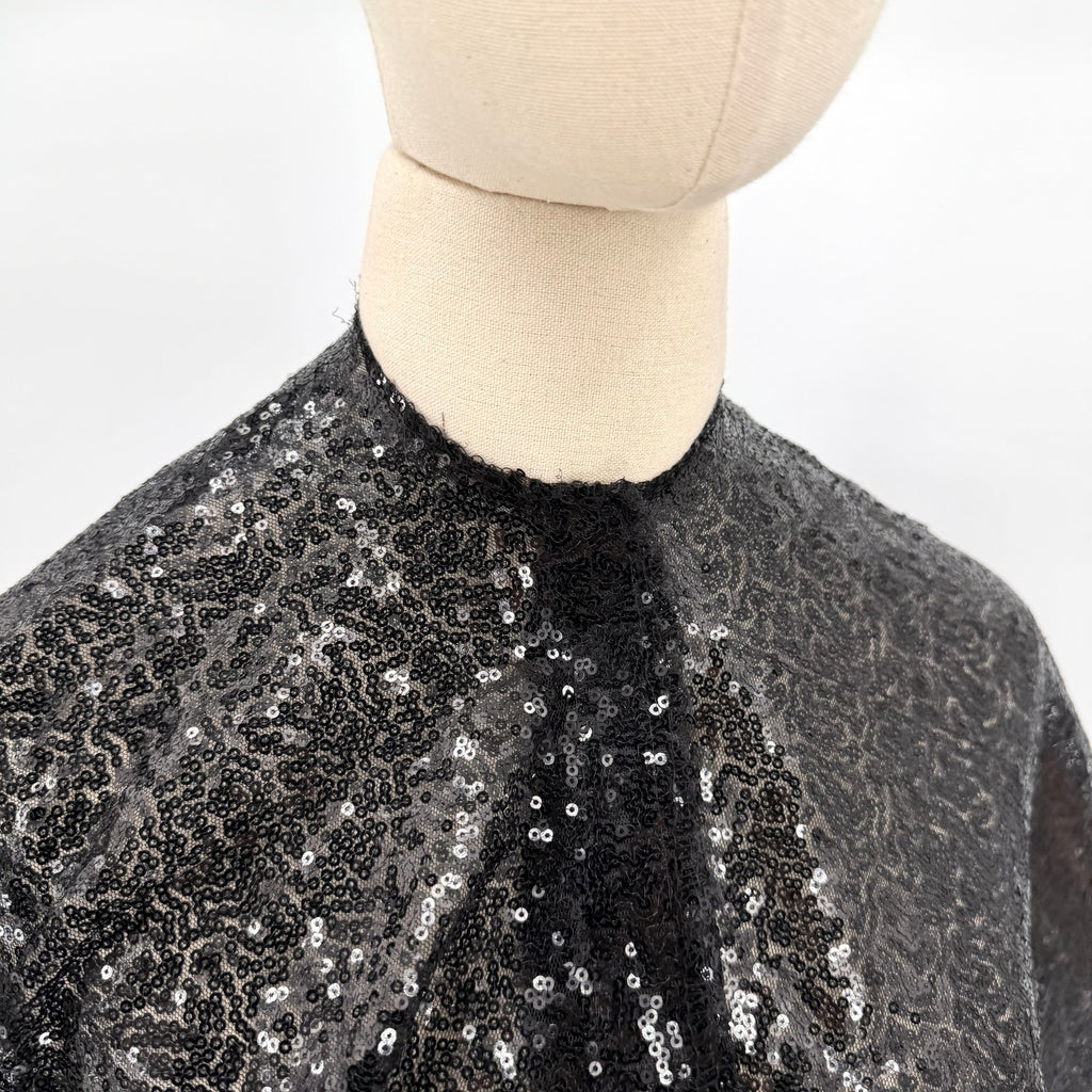 Black Sheer Sequin Evening Poncho Cape With Velcro Closure