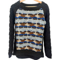O'2nd Blue Black Grunge Deconstructed Distressed Open Knit Sweater