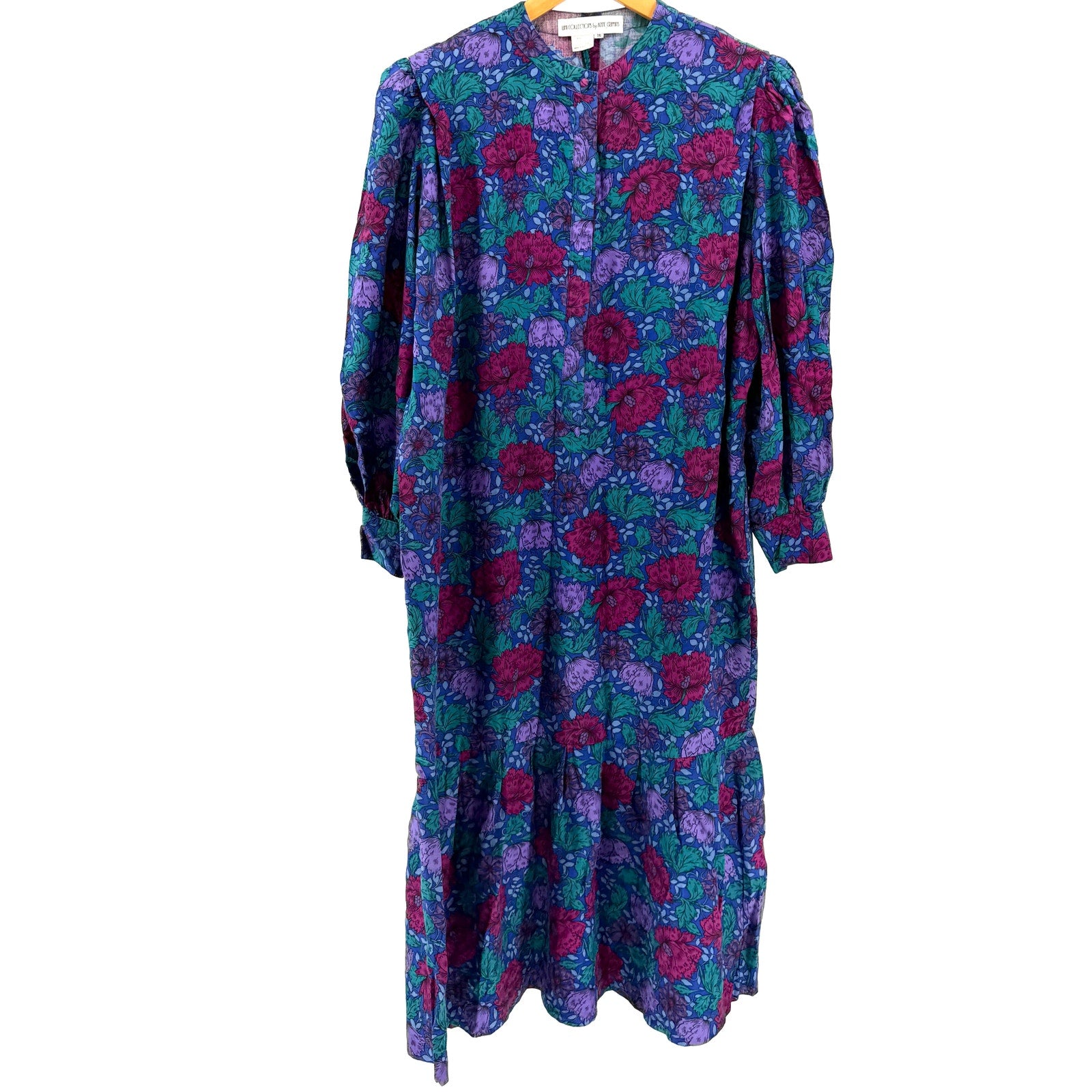 Vintage 80s Umi Collections Purple Floral Romantic Silk Wool Drop Waist Dress