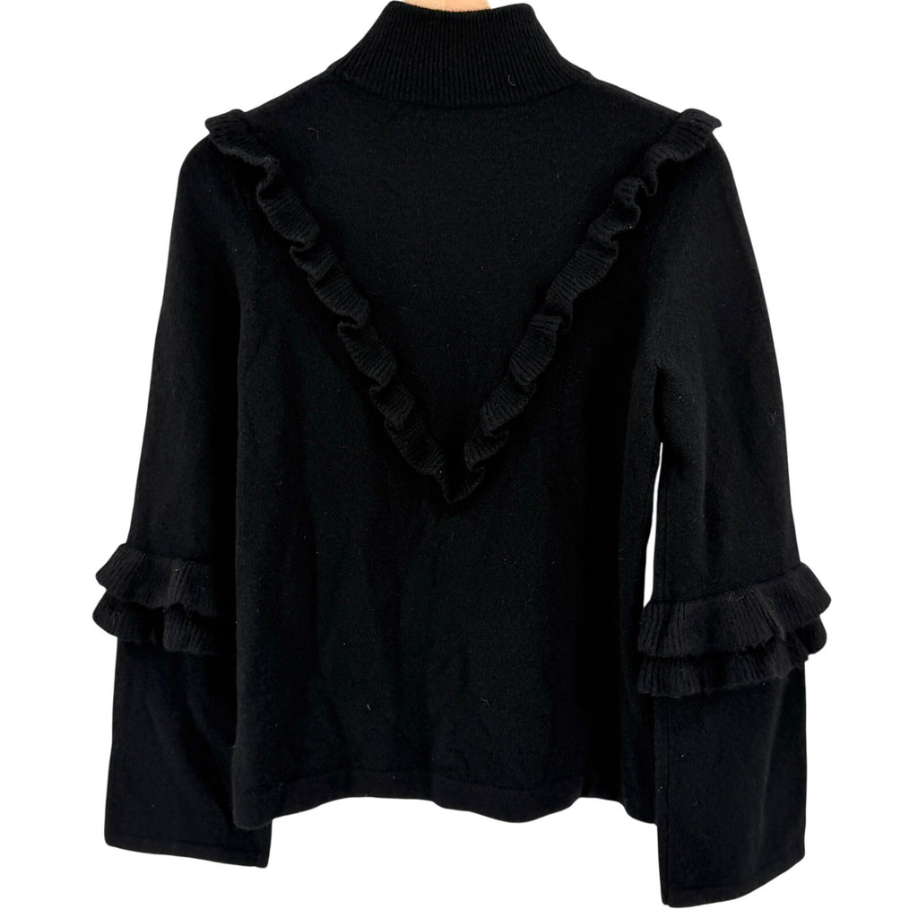 Rebecca Minkoff Wool Yak Black Ruffle Trim Mock Neck Sweater
