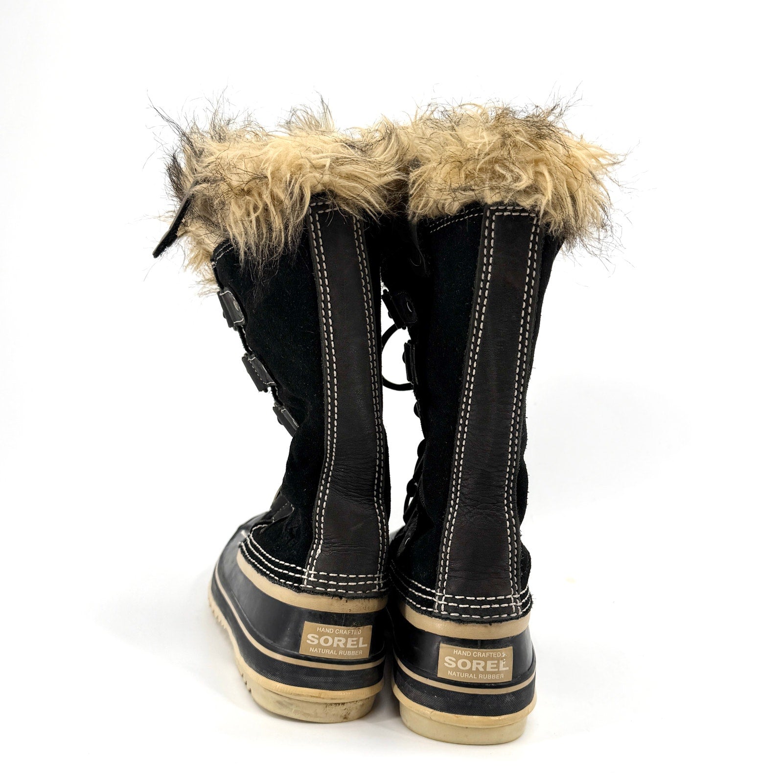 Sorel Black Genuine Leather Faux Fur Waterproof Snow Boots
