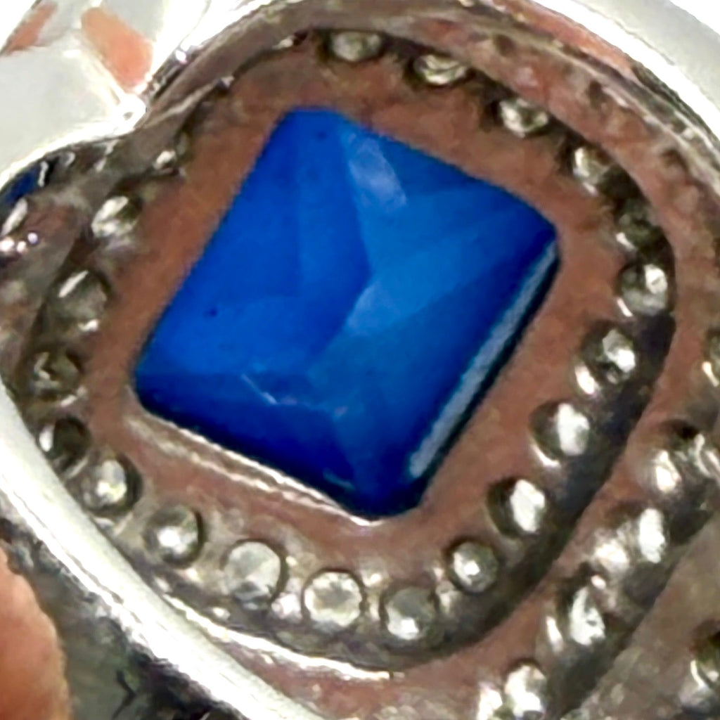 Vintage Y2K Sterling Silver Sapphire CZ Halo Pave Statement Ring