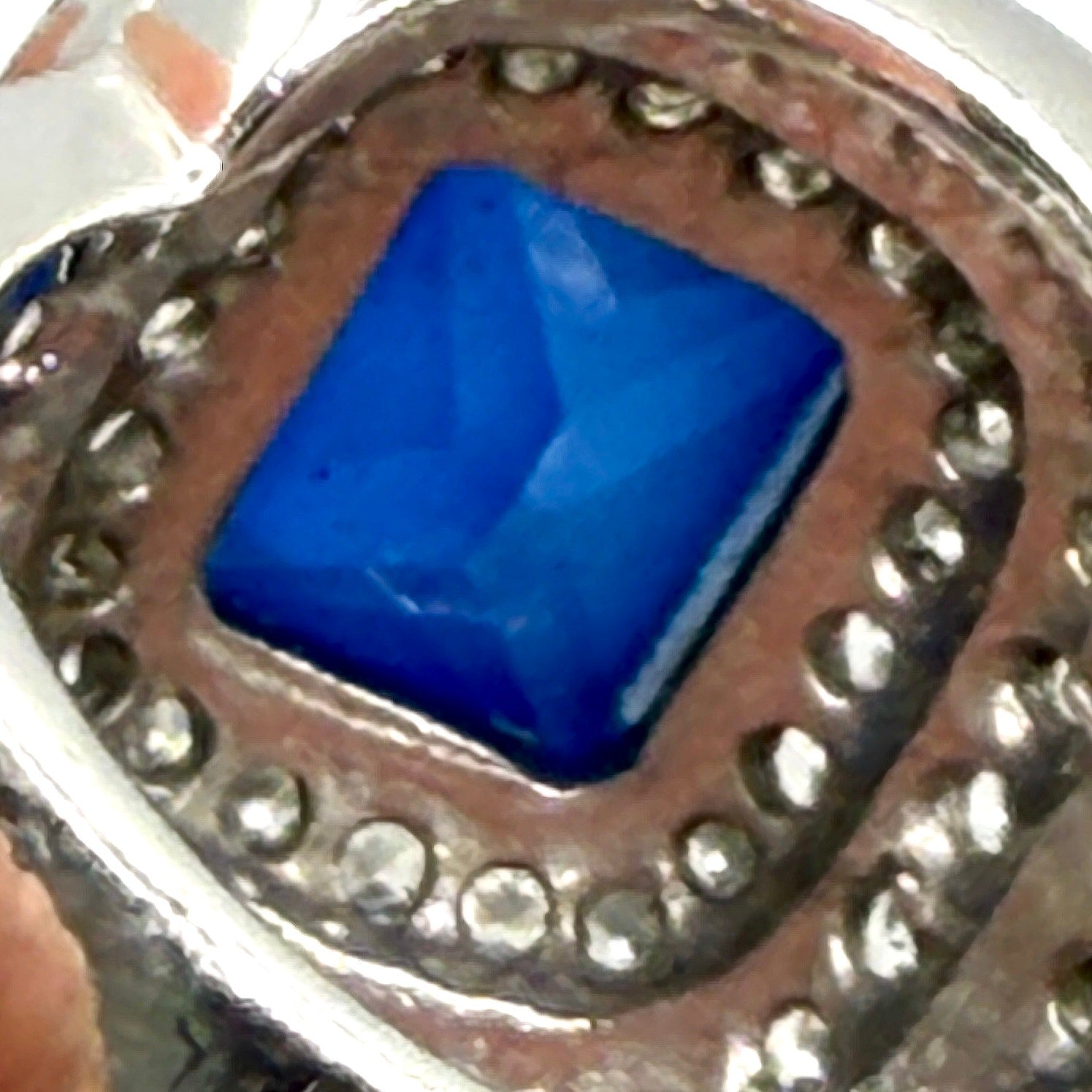 Vintage Y2K Sterling Silver Sapphire CZ Halo Pave Statement Ring