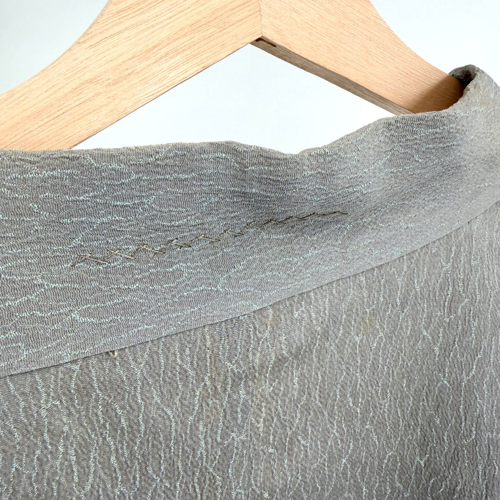 Vintage 70s Gray 100% Silk Boho Crane Art Lining Haori Kimono Jacket