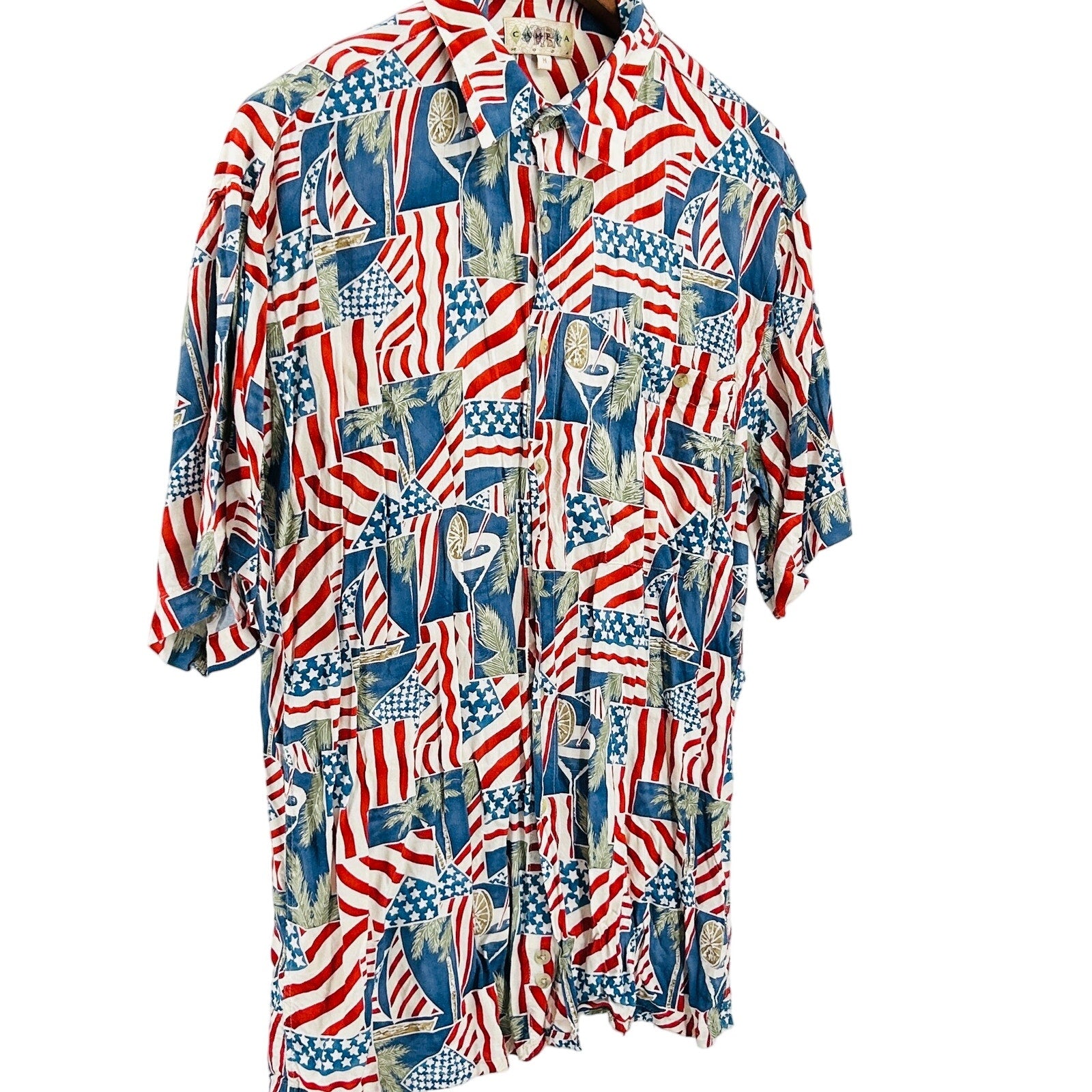 Vintage 90s Compra Moda Red White Blue Patriotic Flag Shirt