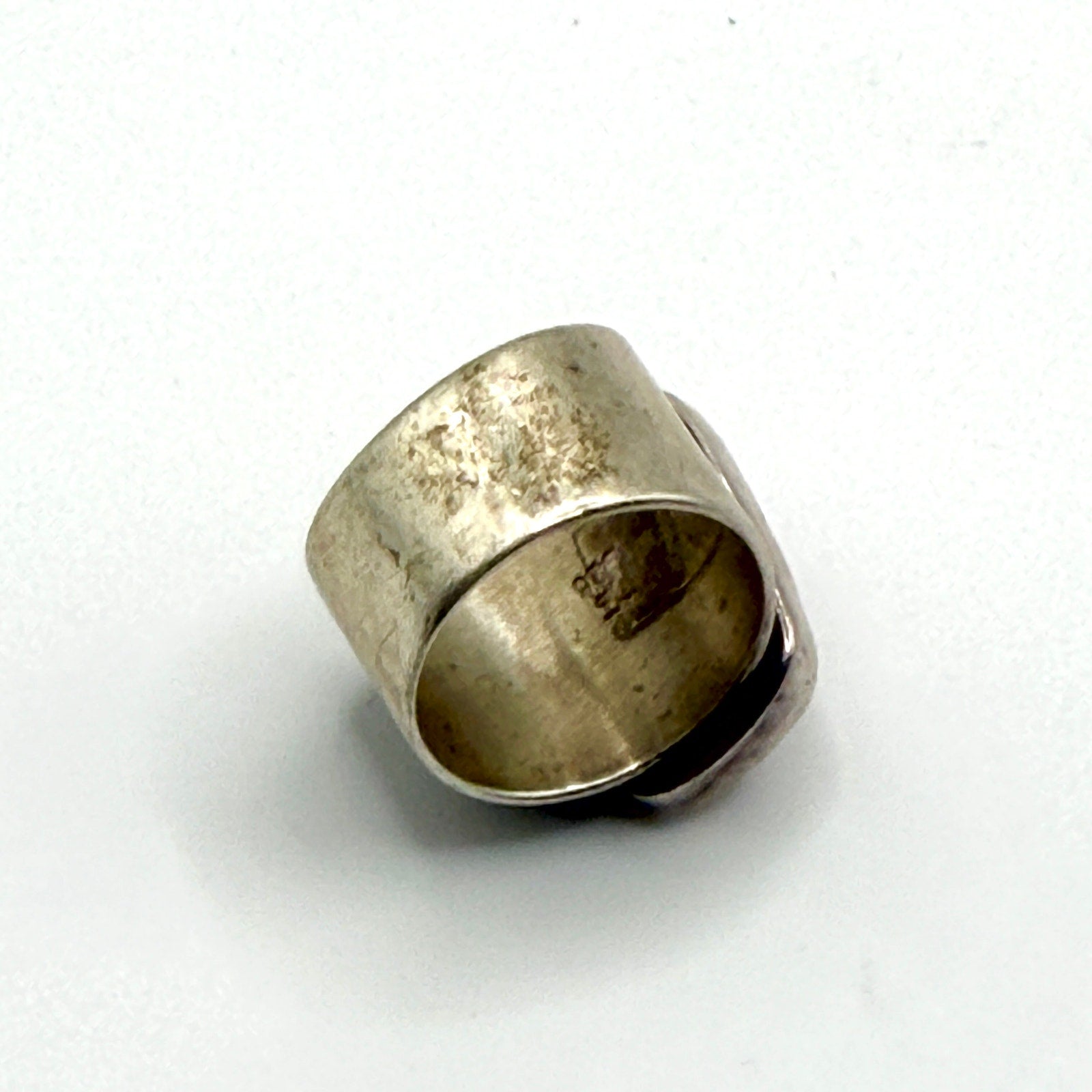 Vintage 90s Pink Rhodochrosite Stamped Sterling Silver Pearl Wide Band Ring
