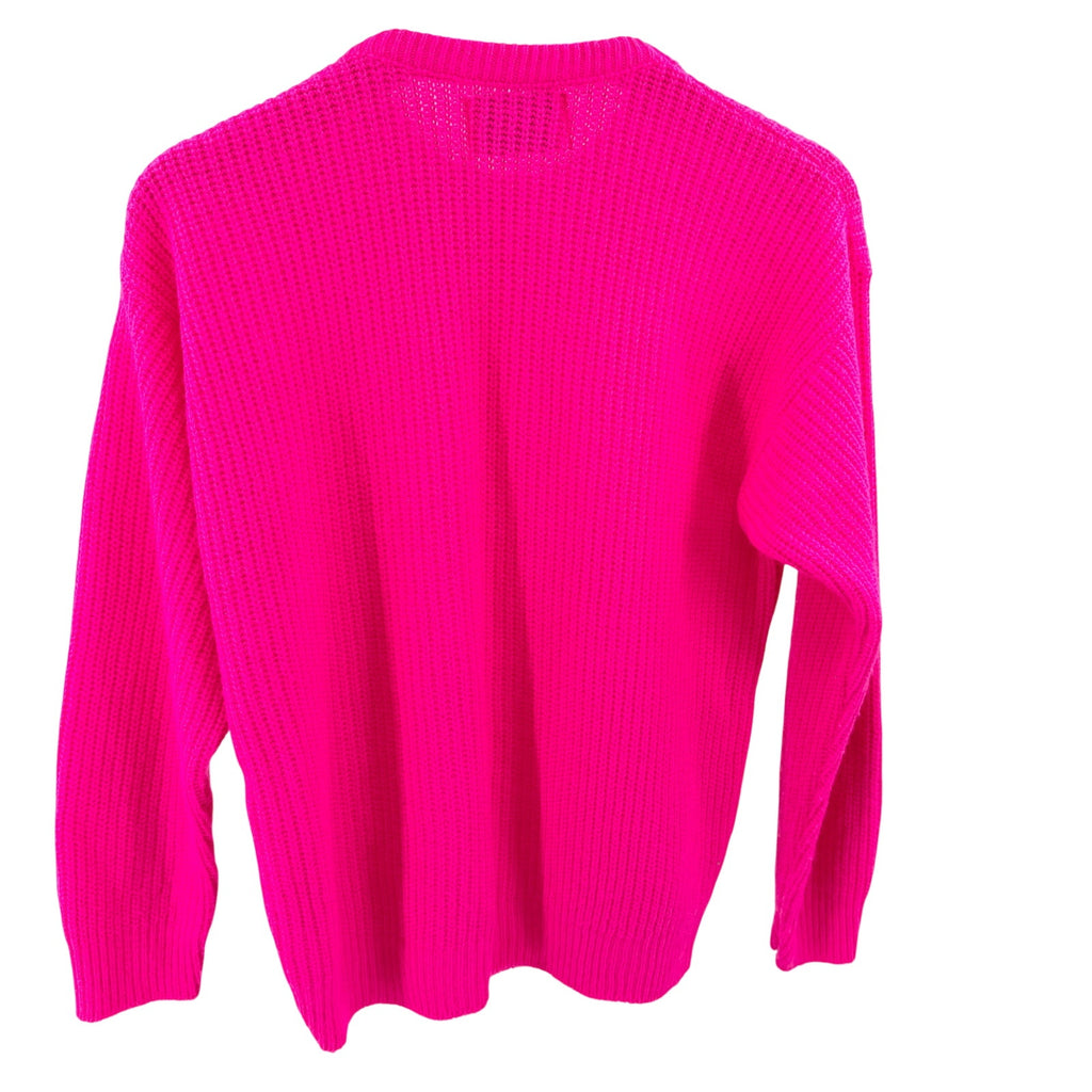 Vintage 80s Donagain Neon Pink Chunky Knit Crewneck Sweater
