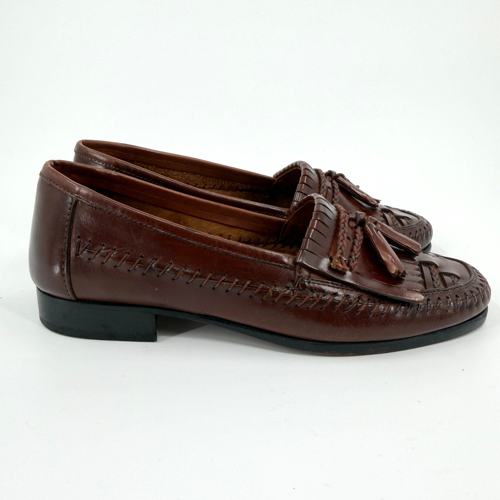 Vintage 90s Donato Marrone Brown Genuine Leather Tassel Kiltie Loafers