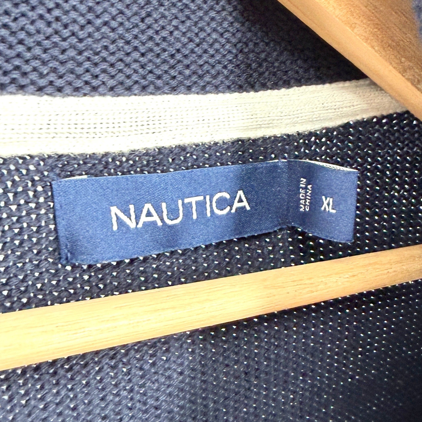 Nautica Navy Blue White 100% Cotton Wood Toggle Shawl Cardigan Sweater