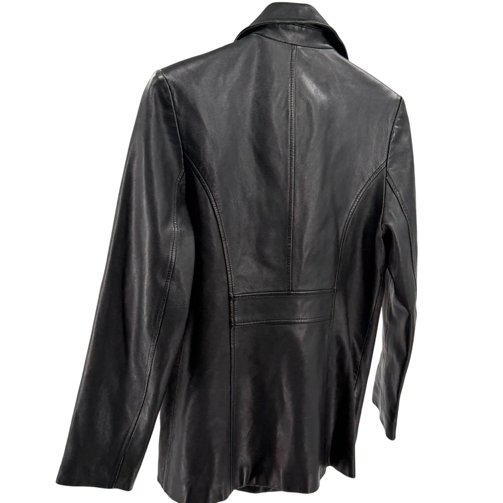 Vintage 90s Guess Mod Black Genuine Leather Double-Breasted Jacket