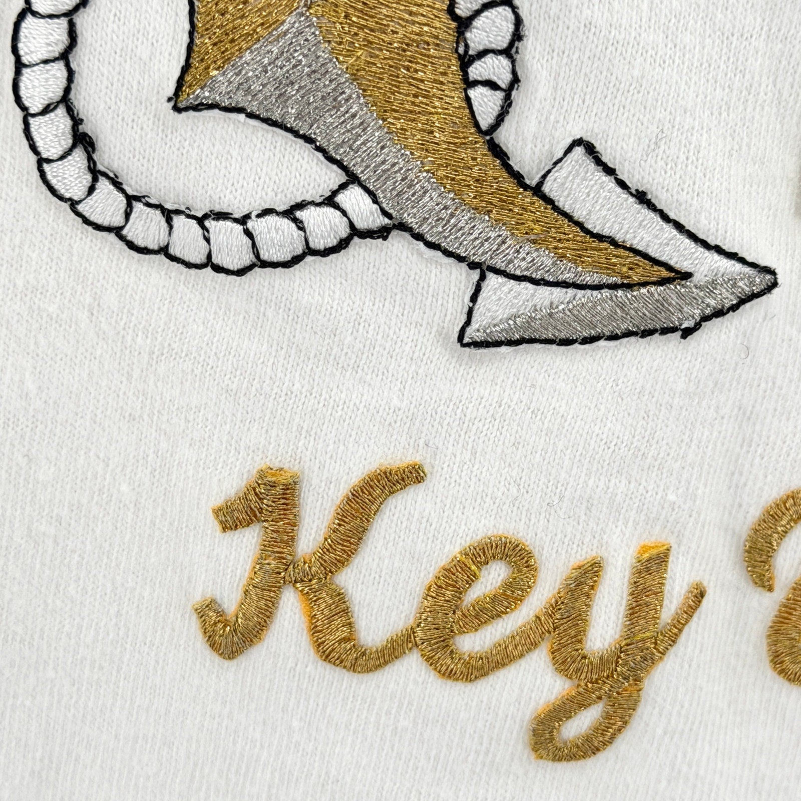 Vintage 90s Key West White 100% Cotton Gold Embroidered Nautical Tee