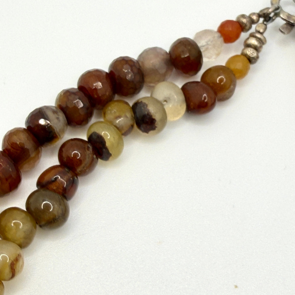 Vintage 90s Multi Earth Tone Agate Sterling Silver Stamped Two Strand Necklace
