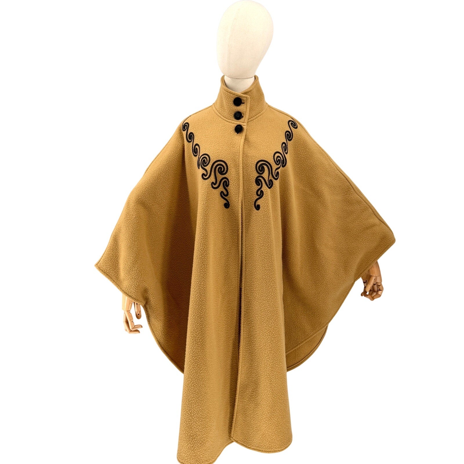 Vintage 90s Lord and Taylor Camel Embroidered Mock Neck Poncho Cape