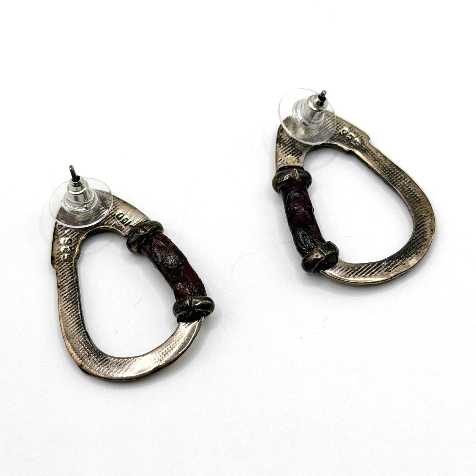Vintage 90s Stamped Sterling Silver IOD Leather Hoop Post Earrings