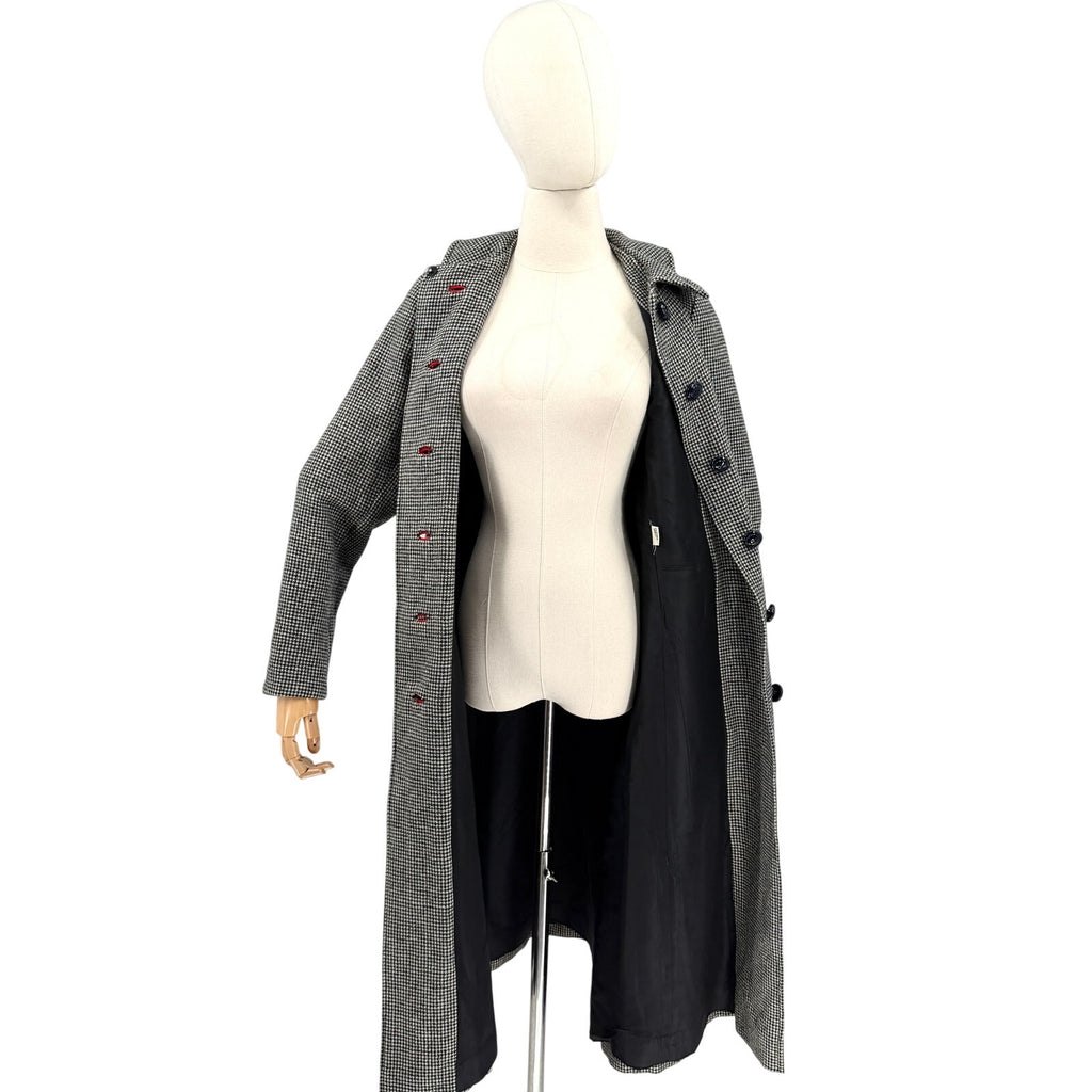 Vintage 60s Montaldos Black White Houndstooth Long Overcoat