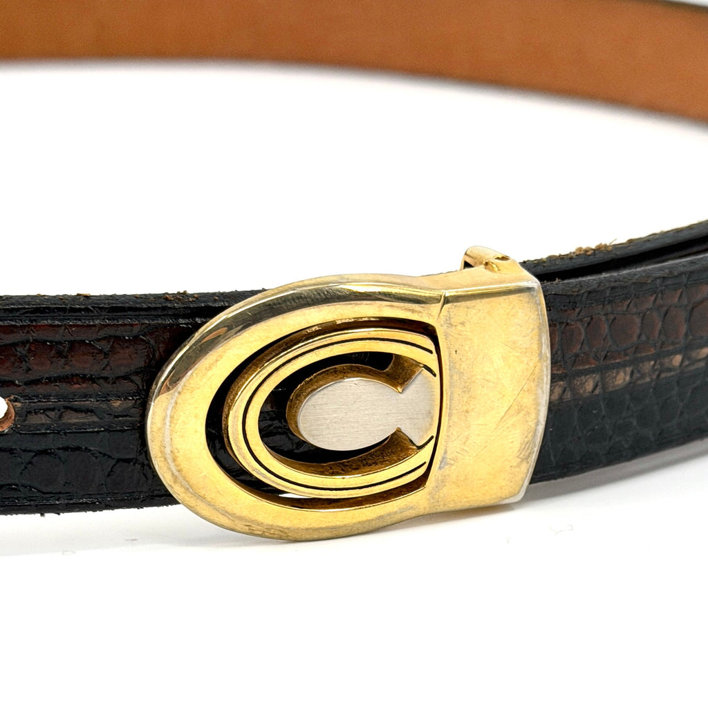 Vintage 80s Pierre Cardin Black Brown Croc Genuine Leather Belt