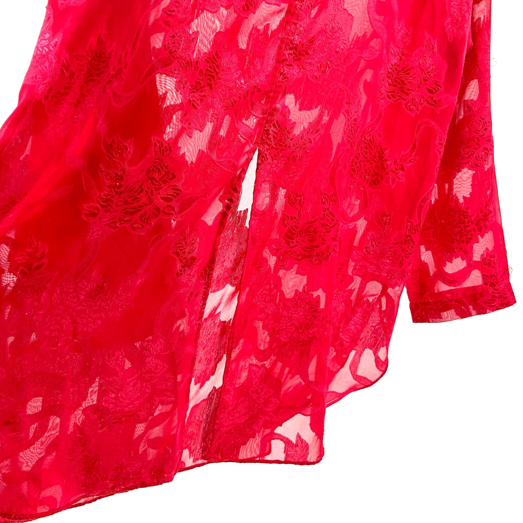 Vintage 90s Victoria’s Secret Red Sheer Lace Long Sleeve Blouse