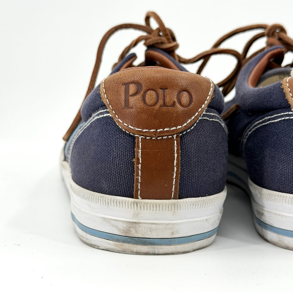 Polo Ralph Lauren Vaughn Navy Blue Leather Trim Pony Logo Sneakers