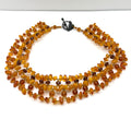 Vintage 90s Handmade Genuine Amber Beads Woven Lattice Collar Choker Necklace