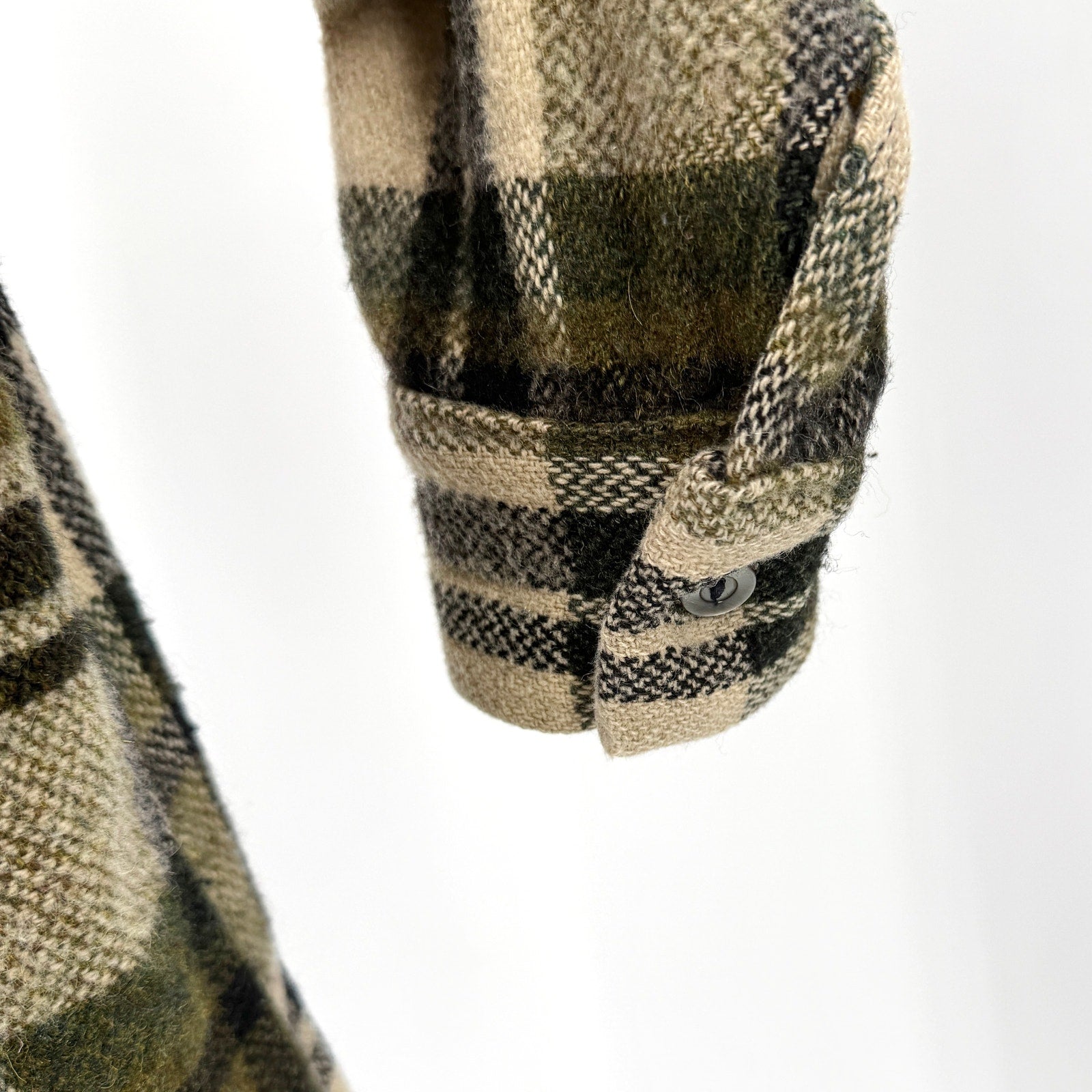 Vintage 70s Pioneer Sportswear Green 100% Wool Plaid Flannel Shirt Jacket