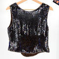Vintage 90s Adrianna Papell Dark Purple 100% Silk Sequin Beaded Top