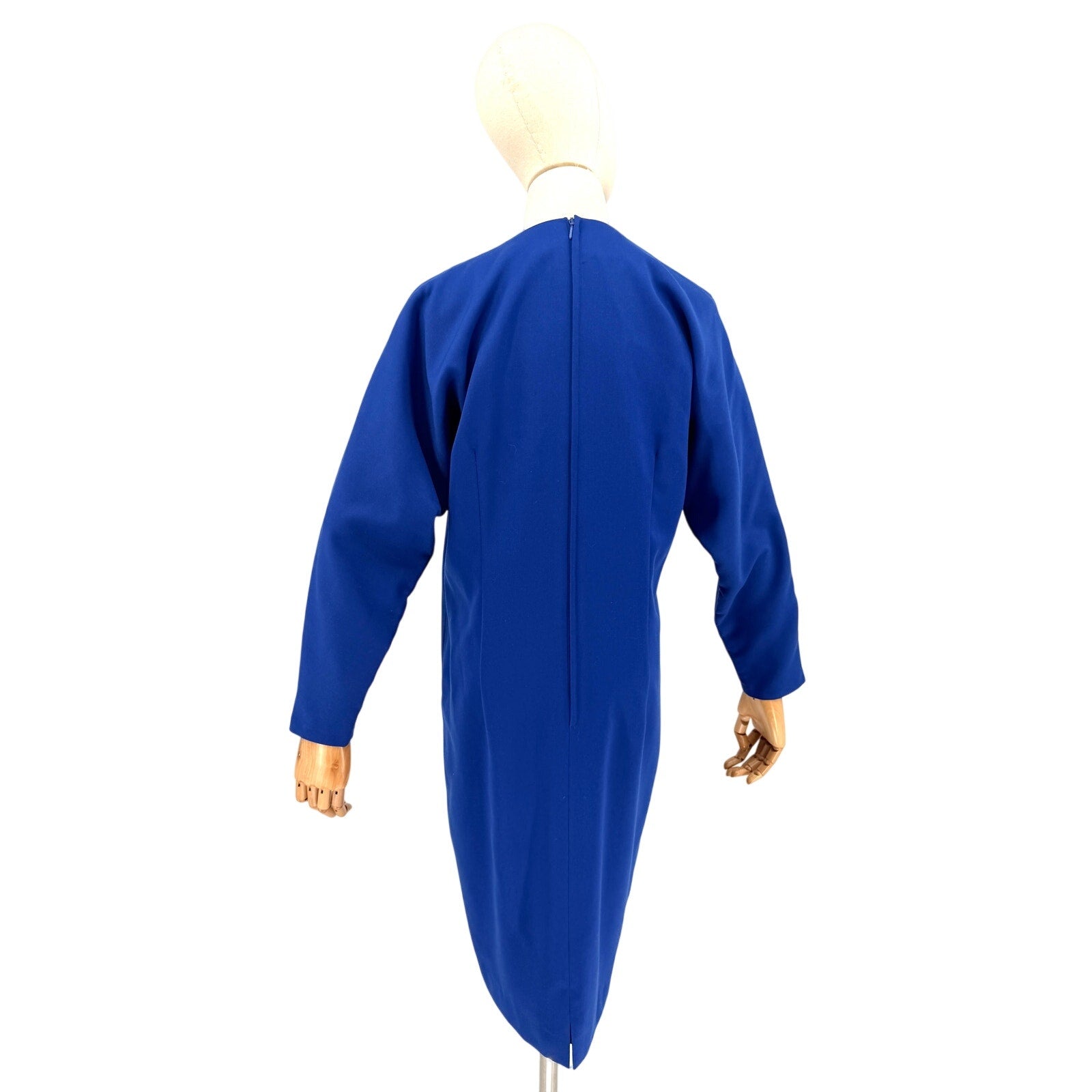 Vintage 80s Pierre Cardin Paris Royal Blue Rhinestone Bow Pocket Sheath Dress