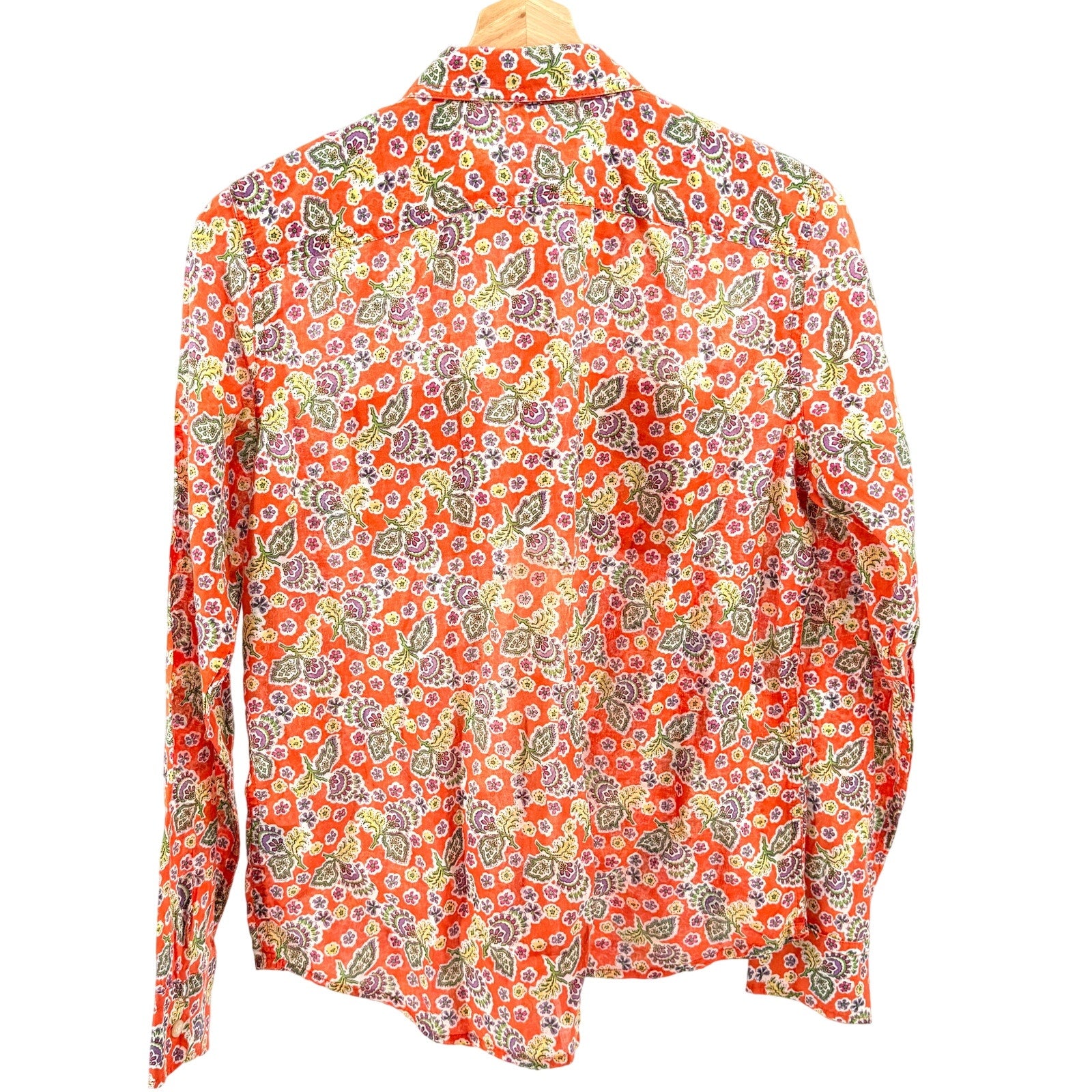 Lauren Ralph Lauren Orange Purple Floral 100% Cotton Button Down Shirt