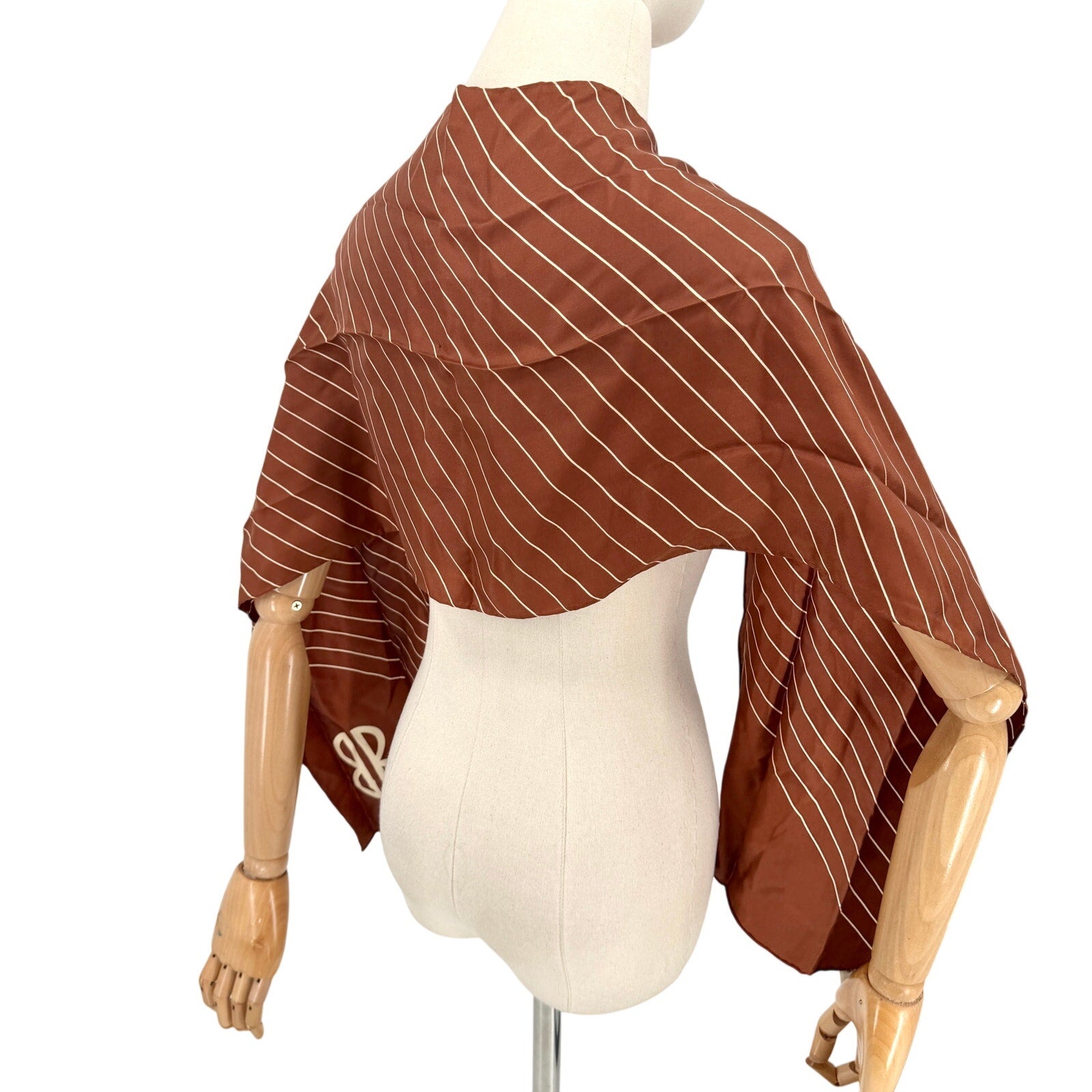 Vintage 70s Bill Blass Brown 100% Silk Pinstripe Scarf Made in Japan