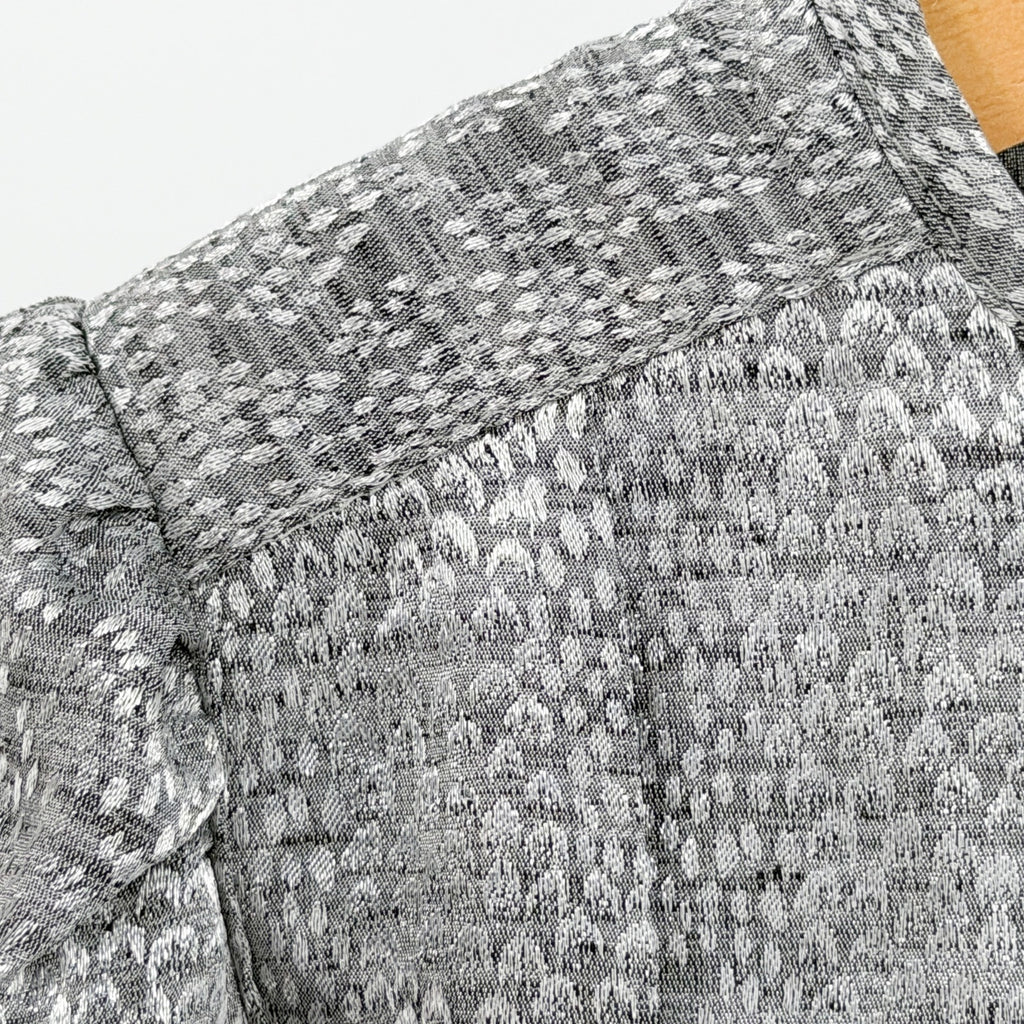 Vintage 80s Silver Pleated Side Tie Puff Sleeve Blouse
