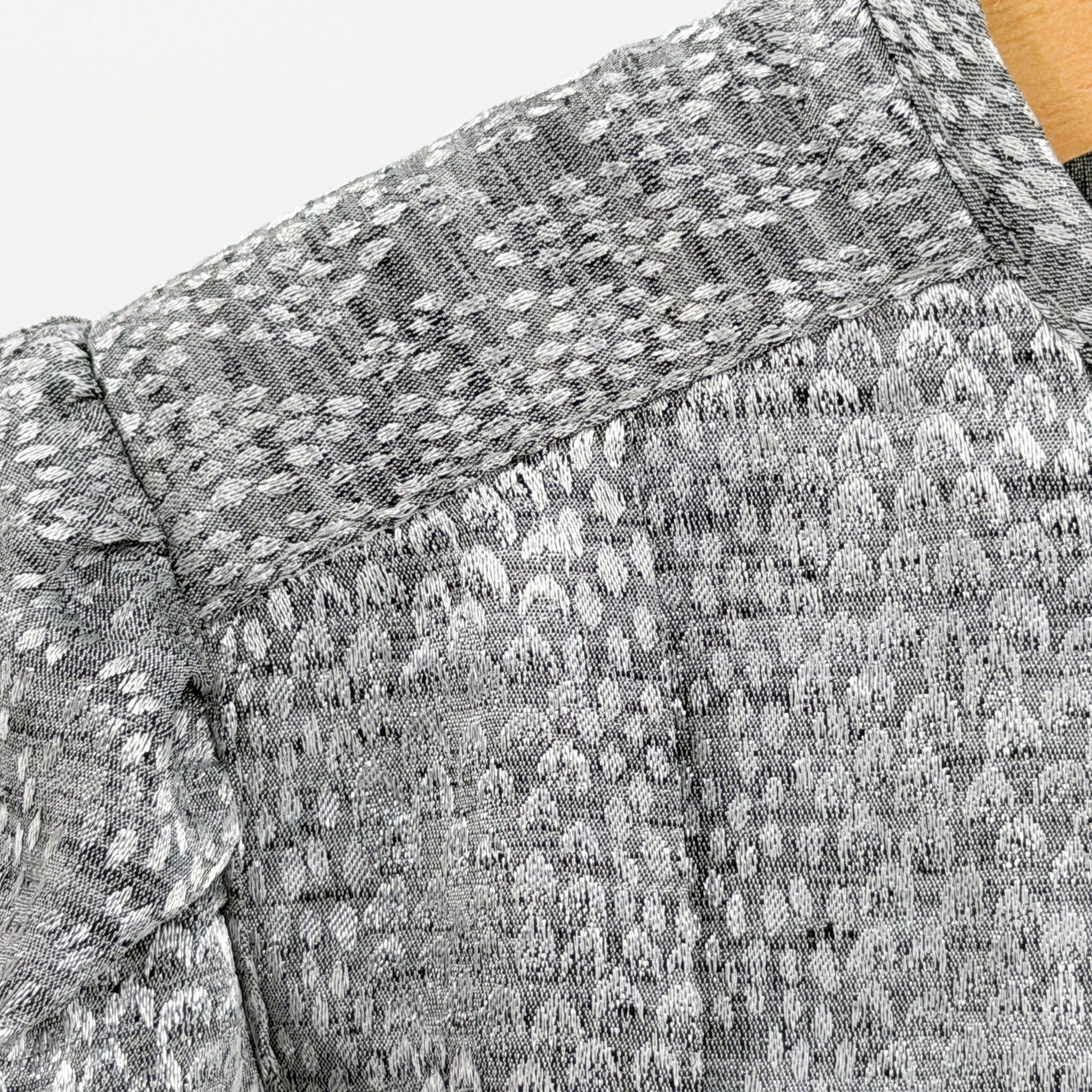 Vintage 80s Silver Pleated Side Tie Puff Sleeve Blouse