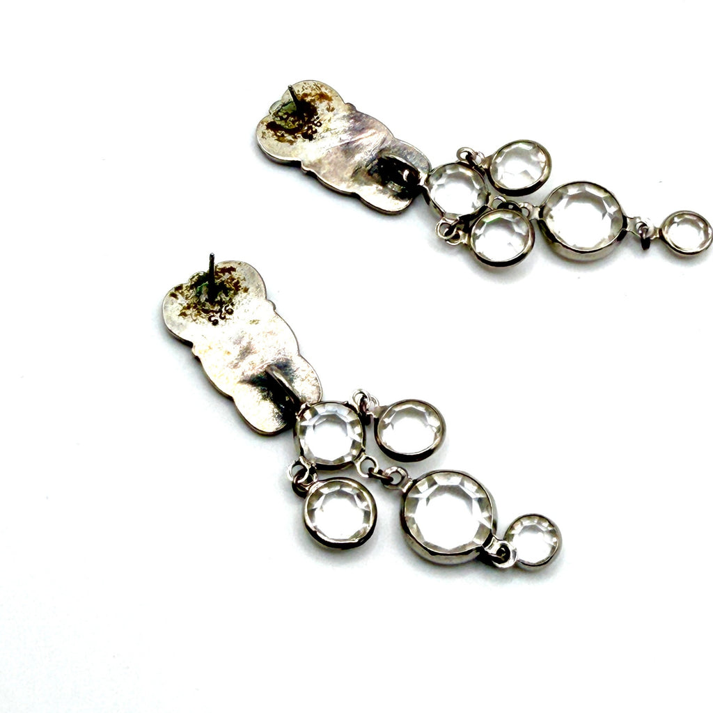 Vintage 90s Sterling Silver Clear Glass Stamped Chandelier Drop Earrings