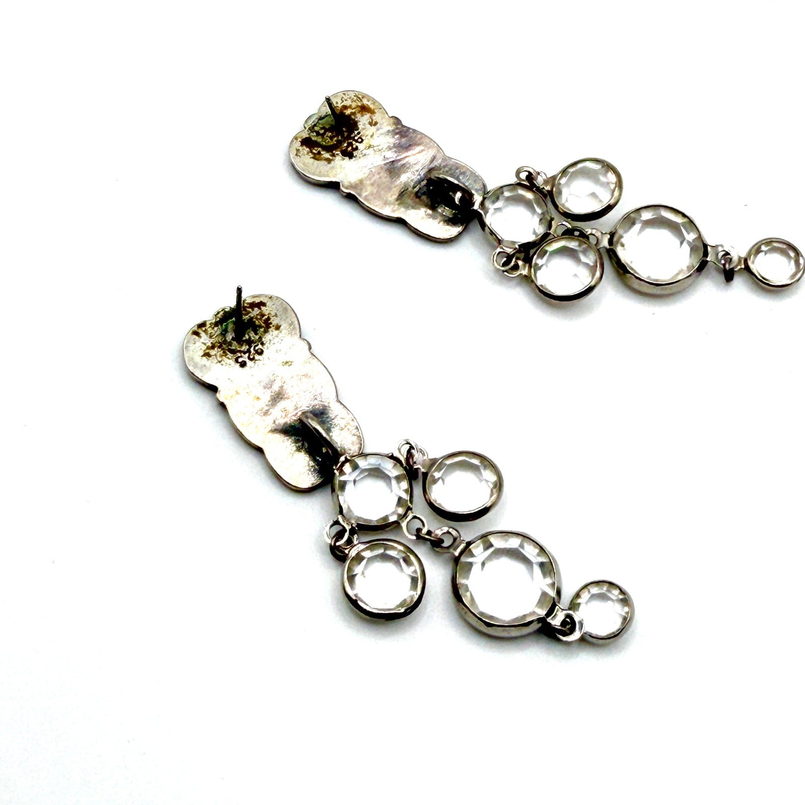 Vintage 90s Sterling Silver Clear Glass Stamped Chandelier Drop Earrings