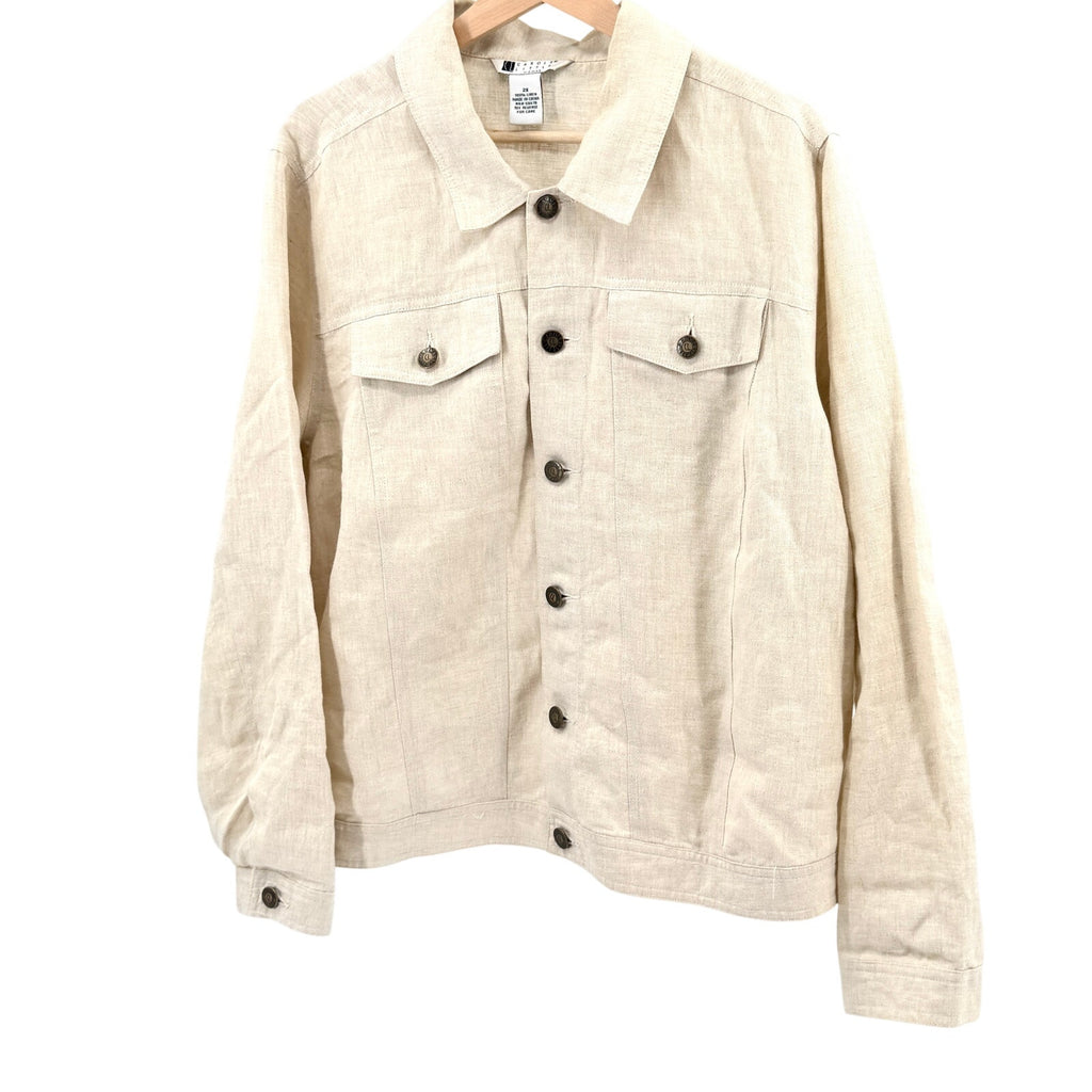 Vintage Y2K Carole Little Beige 100% Linen Trucker Jacket