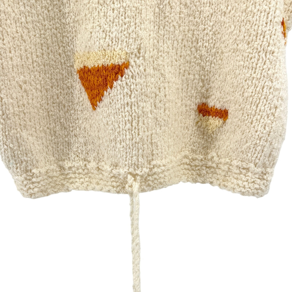 Vintage 70s Handmade Cream Orange Geometric Hand Knit Sweater Vest