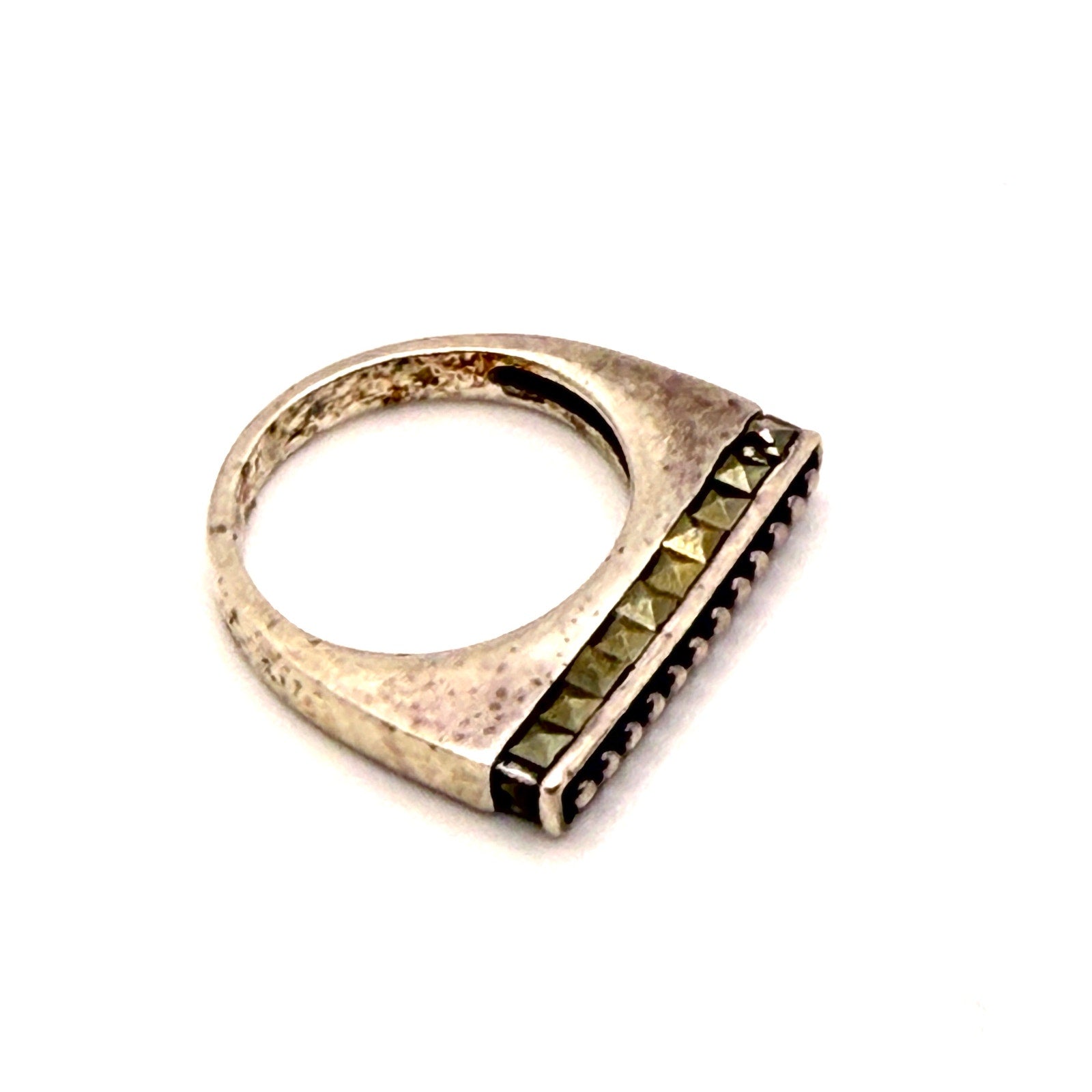Vintage Sterling Silver Marcasite Geometric Bar Minimalist Statement Ring