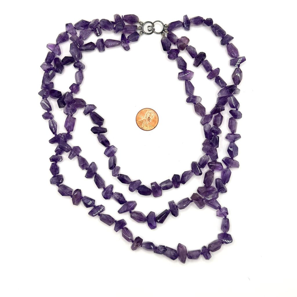 Vintage 90s Purple Sterling Silver Amethyst Multi Strand Statement Necklace
