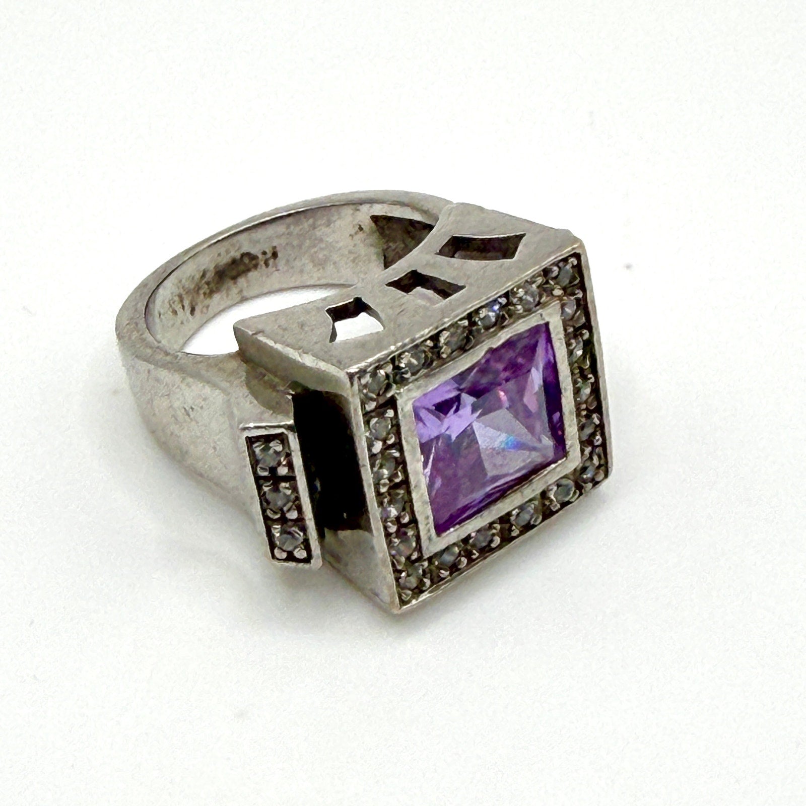 Vintage 90s JMA Purple Amethyst Sterling Silver Stamped 5.4ct Cocktail Ring