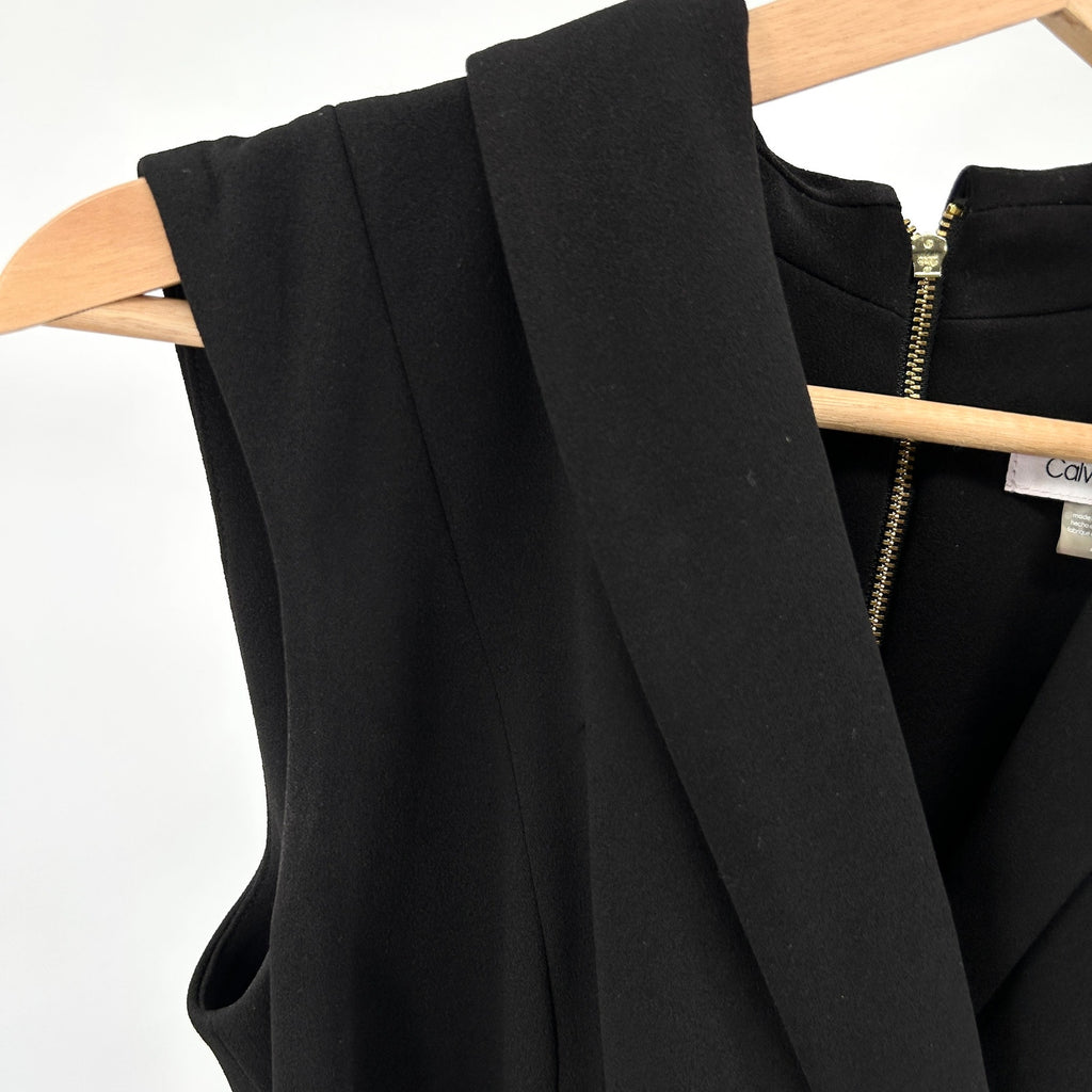 Calvin Klein Black Wide Leg Belted Gold Hardware Sleeveless Jumpsuit