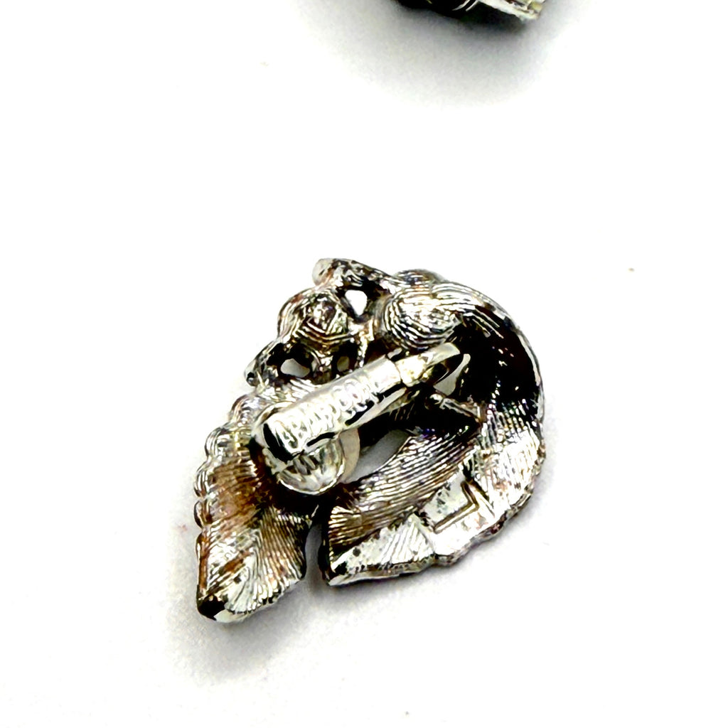 Vintage 60s Sarah Coventry Silver Faux Pearl Signed Leaf Clip On Earrings