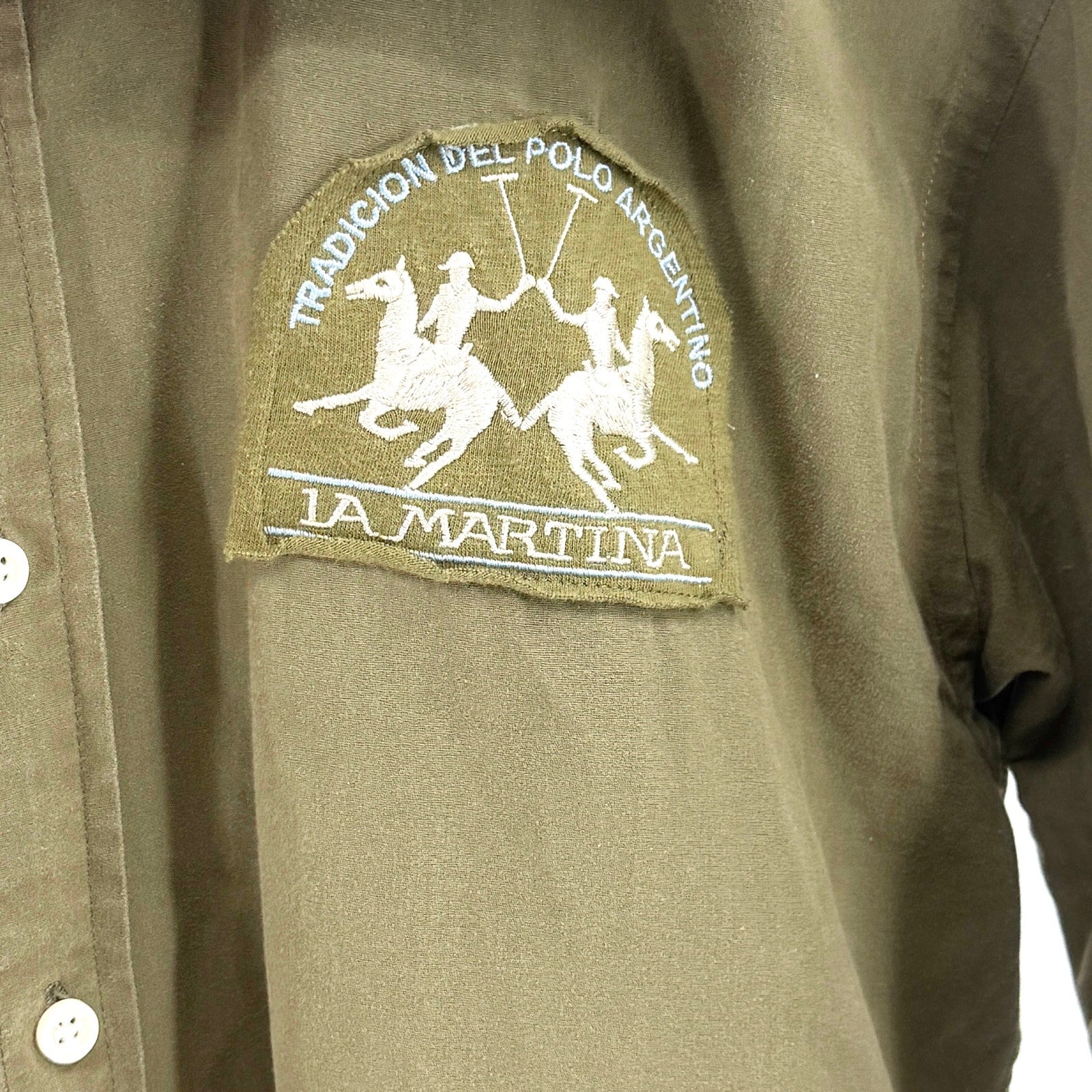 La Martina Saddlery Olive Green Embroidered Utility Polo Button Down Shirt