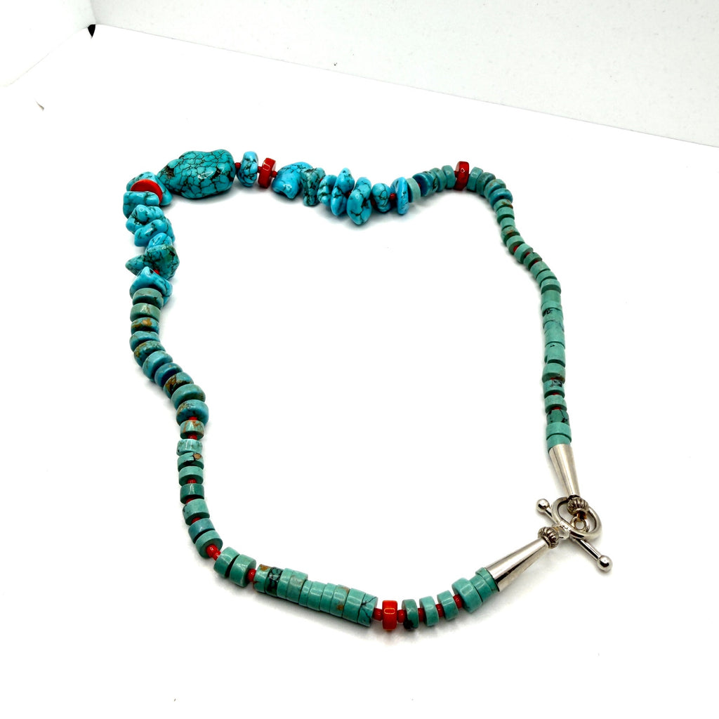 Vintage Handmade Genuine Turquoise Chunk and Rondelle Bead Necklace