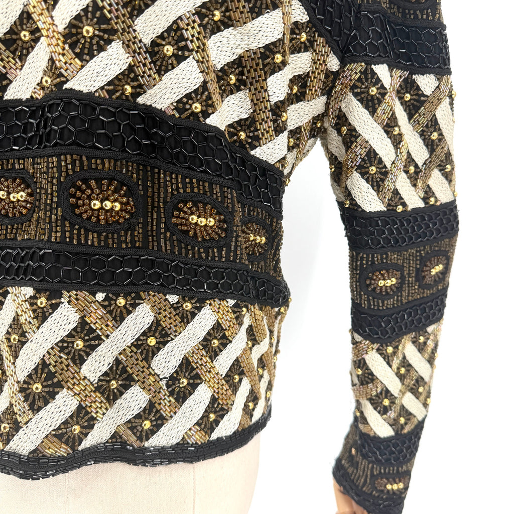 Vintage 90s Niteline Della Roufogali 100% Silk Heavy Beaded Cropped Jacket