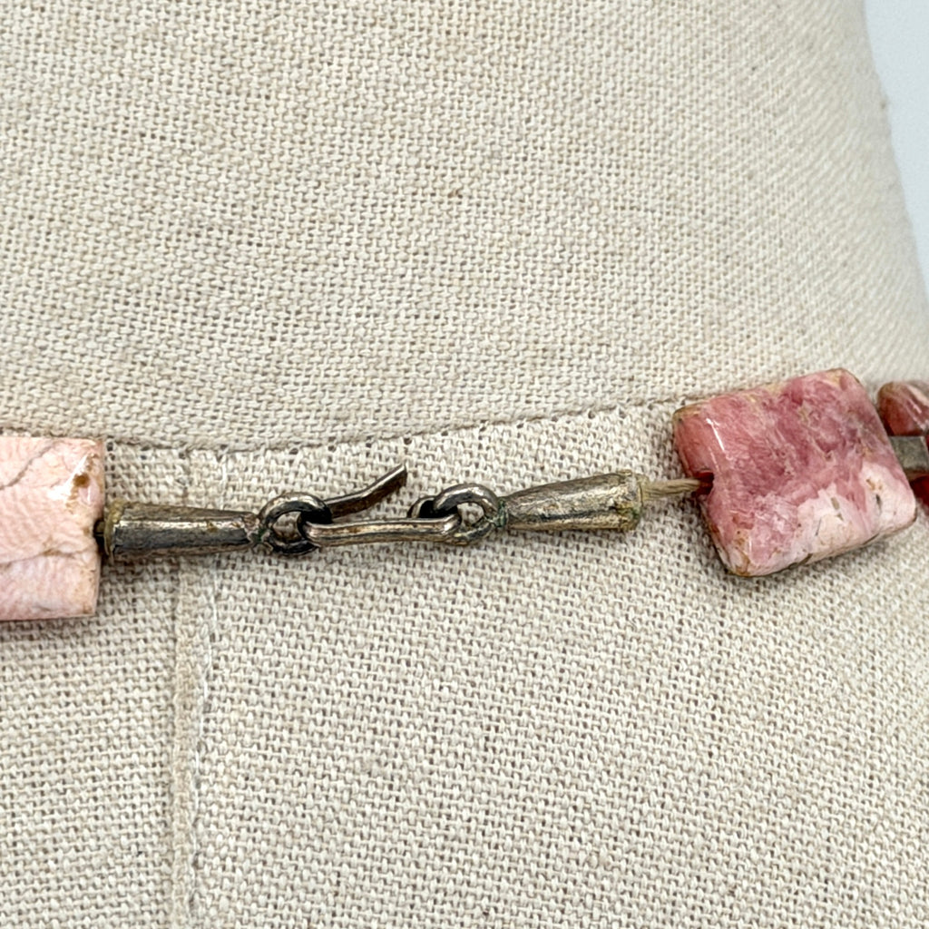 Vintage 90s Rhodochrosite Hand Strung Slab Statement Necklace
