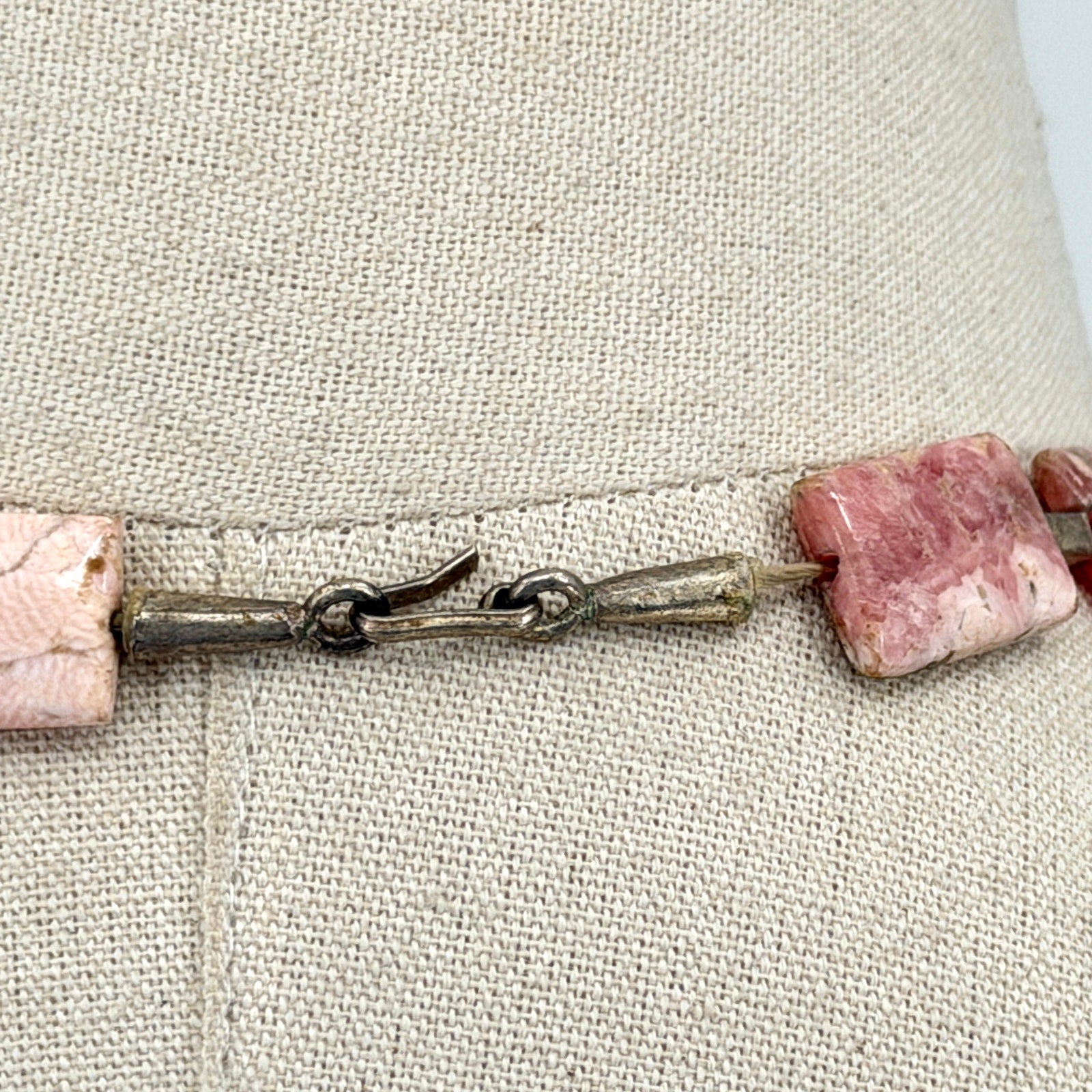 Vintage 90s Rhodochrosite Hand Strung Slab Statement Necklace